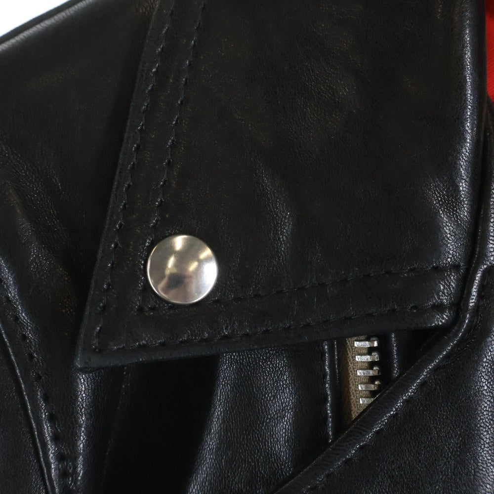 Lewis Leathers(ルイスレザー) LIGHTNING ライトニング シープスキン タイトフィット ベージュジップ レッドキルト裏地 ダブルライダースレザージャケット ブラック 319T