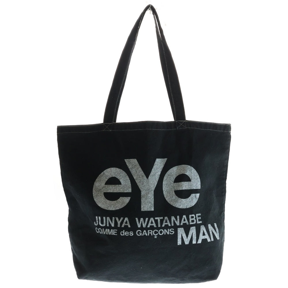 eYe COMME des GARCONS JUNYA WATANABE MAN(アイ コム デ ギャルソン ジュンヤ ワタナベ マン) ロゴデザイン コットン トートバッグ ハンドバック ブラック WG-K294