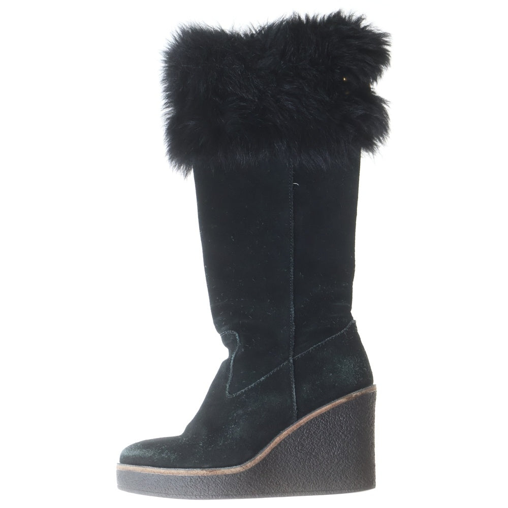 UGG(アグ) VALBERG ヴァルベルグ ファー付き サイドジップ スウェード ロングウェッジブーツ レディース ブラック 1018652