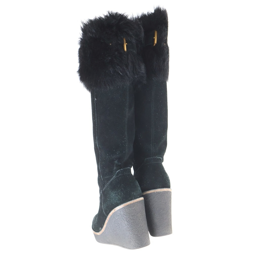 UGG(アグ) VALBERG ヴァルベルグ ファー付き サイドジップ スウェード ロングウェッジブーツ レディース ブラック 1018652