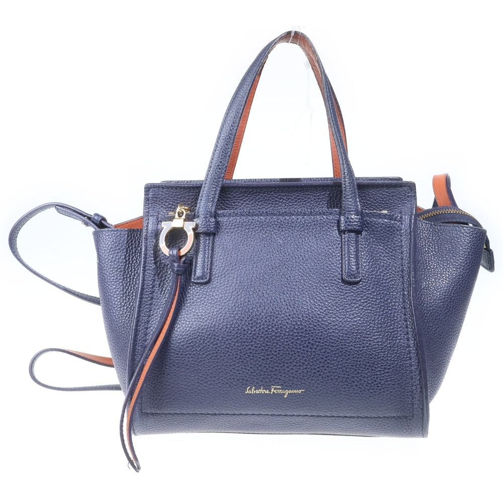 Salvatore Ferragamo(サルヴァトーレ フェラガモ) AMY エイミー ガンチーニバックル レザートートバック ブルー/ブラウン