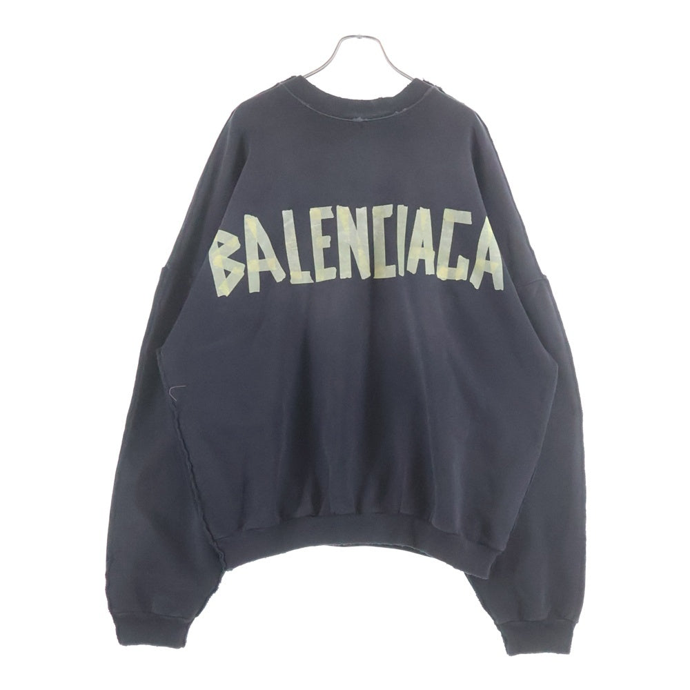 BALENCIAGA(バレンシアガ) DOUBLE FRONT CREW ダブルフロントクルー テープロゴ プルオーバースウェットトレーナー ブラック 791614 TQVQ7