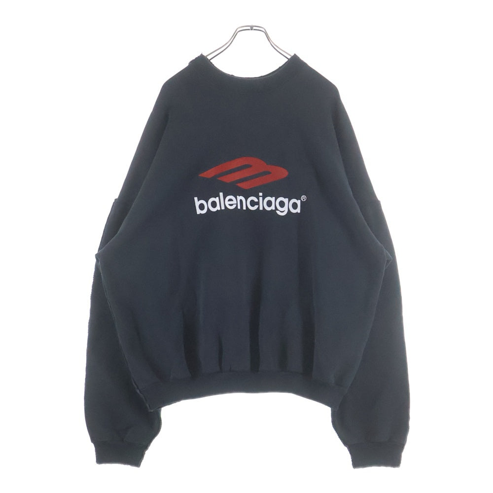 BALENCIAGA(バレンシアガ) DOUBLE FRONT CREW ダブルフロントクルー テープロゴ プルオーバースウェットトレーナー ブラック 791614 TQVQ7