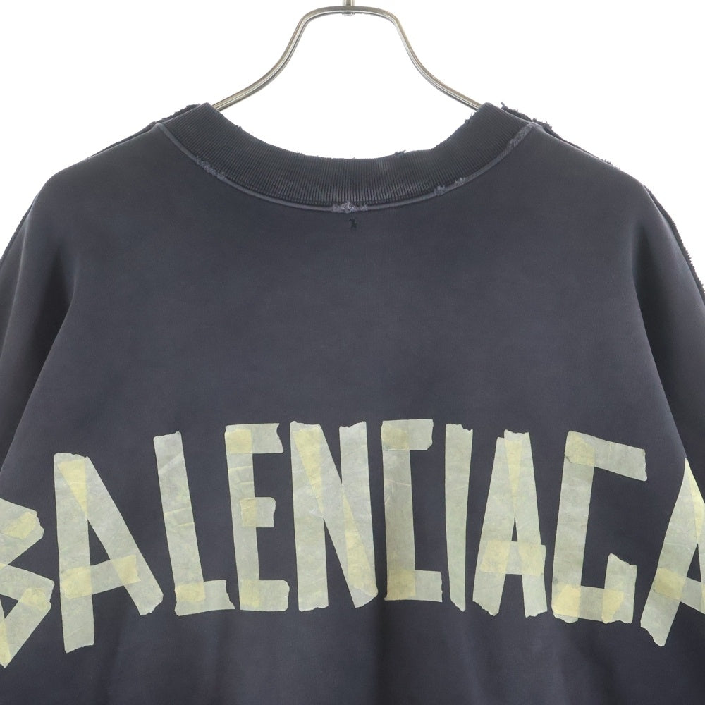 BALENCIAGA(バレンシアガ) DOUBLE FRONT CREW ダブルフロントクルー テープロゴ プルオーバースウェットトレーナー ブラック 791614 TQVQ7