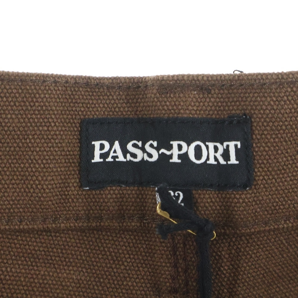 NO BRAND(ノーブランド) PASS～PORT パスポート ロゴエンブロイダリーデザイン ダブルニー ワークパンツ ブラウン PPR41490204