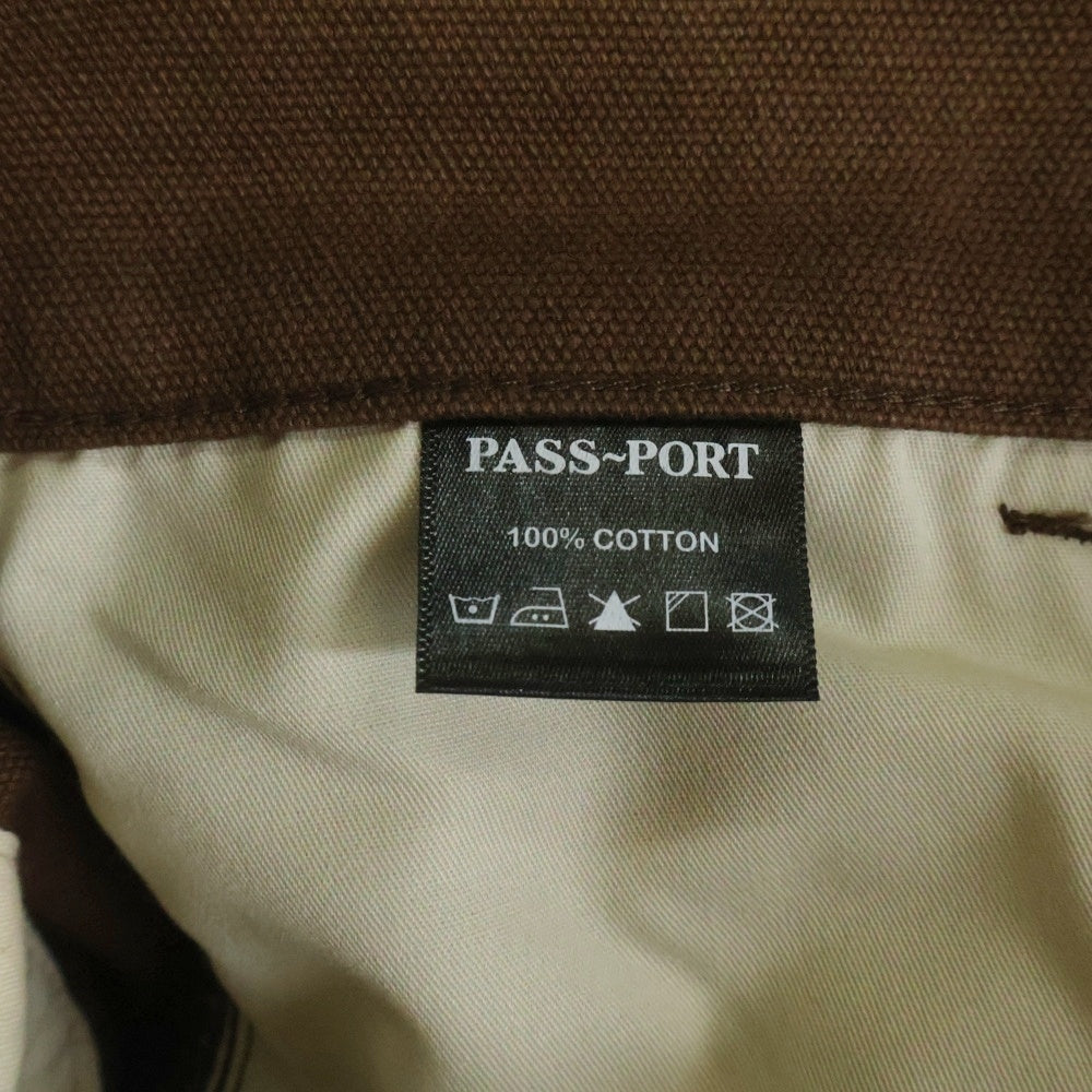 NO BRAND(ノーブランド) PASS～PORT パスポート ロゴエンブロイダリーデザイン ダブルニー ワークパンツ ブラウン PPR41490204