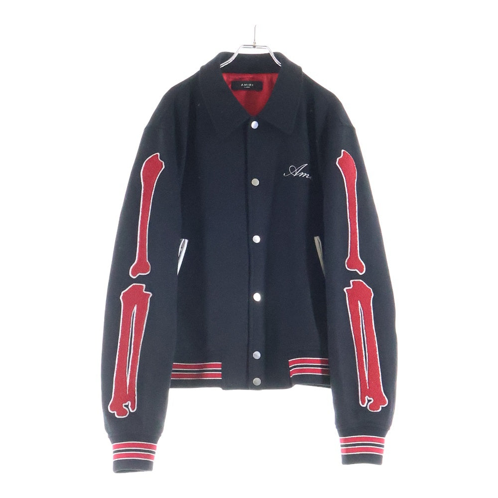 AMIRI(アミリ) BONES WOOL BOMBER JACKET ボーンズウールボンバー ロゴエンブロイダリー ジャケット ブラック/レッド AMOUVY1009