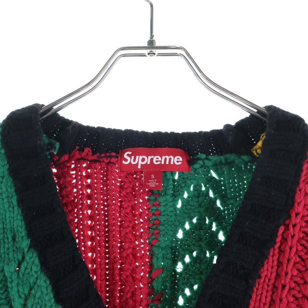 SUPREME(シュプリーム) 23AW Patchwork Cable Knit Cardigan アクリルウール混 パッチワークデザインニットカーディガン マルチ
