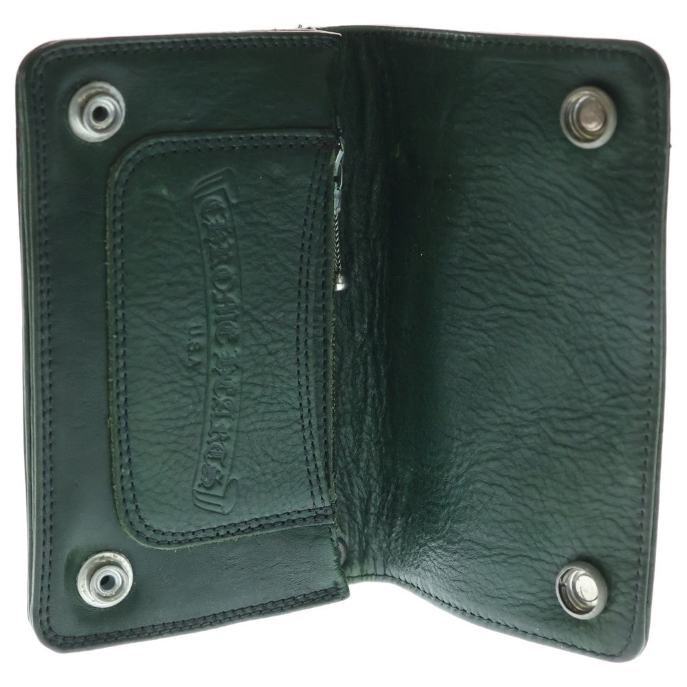CHROME HEARTS(クロムハーツ) 1ZIP フローラルボタン コンパクトレザーウォレット 折り畳み財布 グリーン