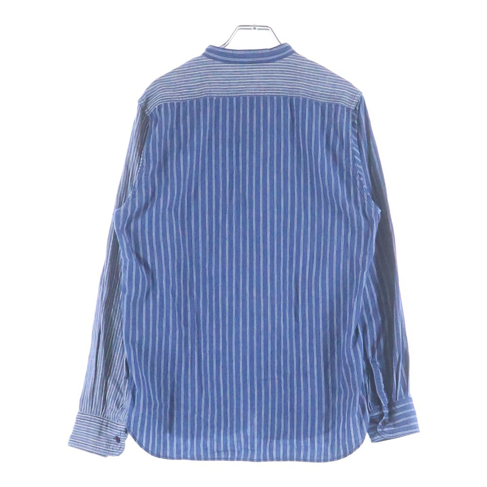 NIGEL CABOURN(ナイジェルケーボン) ストライプ ノーカラー長袖シャツ ブルー 8020010009