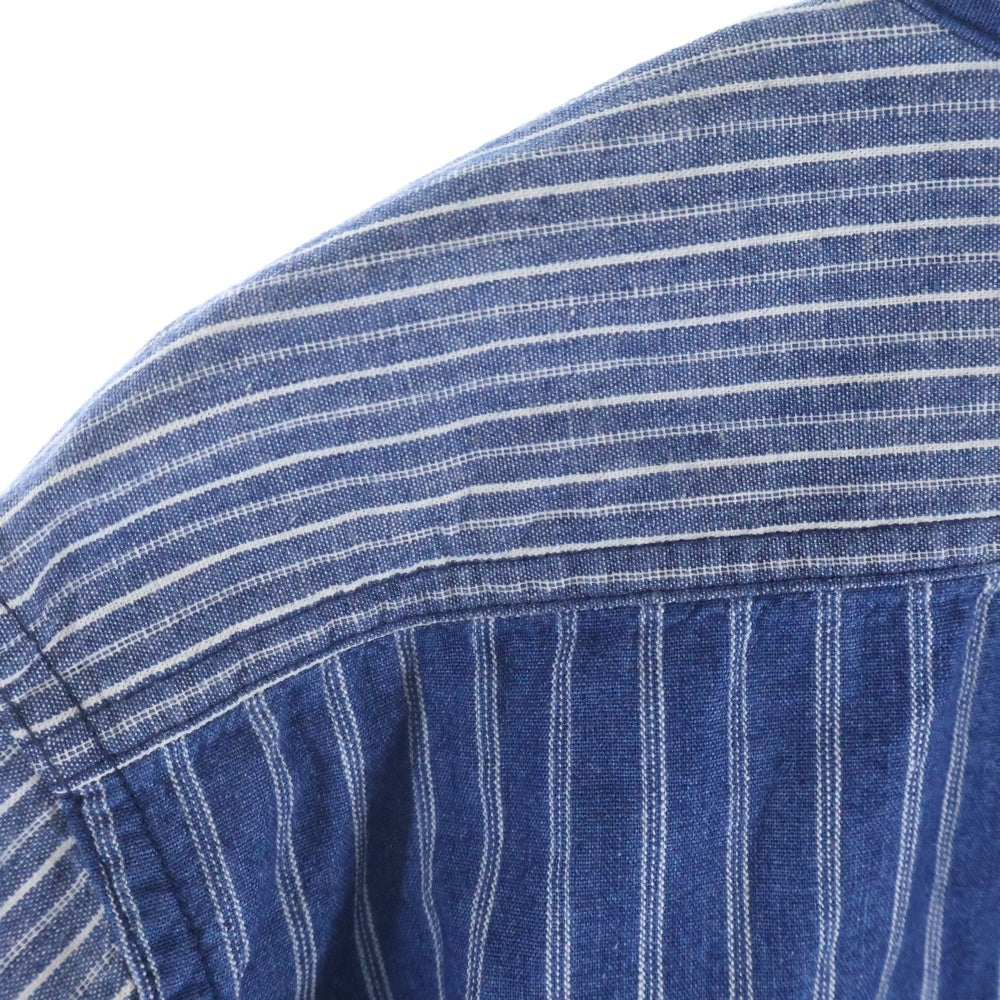 NIGEL CABOURN(ナイジェルケーボン) ストライプ ノーカラー長袖シャツ ブルー 8020010009