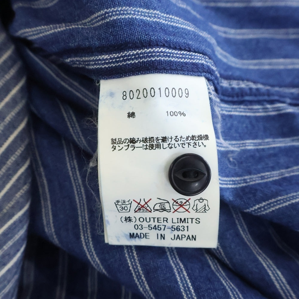 NIGEL CABOURN(ナイジェルケーボン) ストライプ ノーカラー長袖シャツ ブルー 8020010009