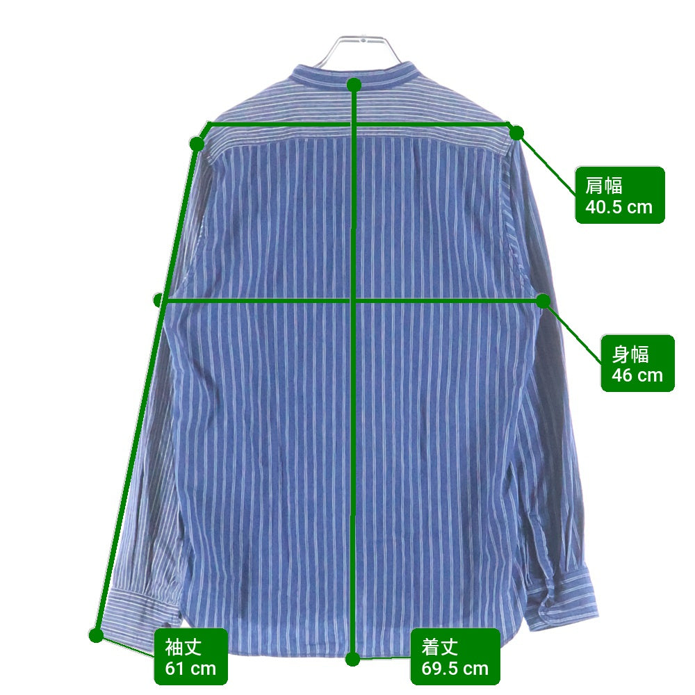 NIGEL CABOURN(ナイジェルケーボン) ストライプ ノーカラー長袖シャツ ブルー 8020010009