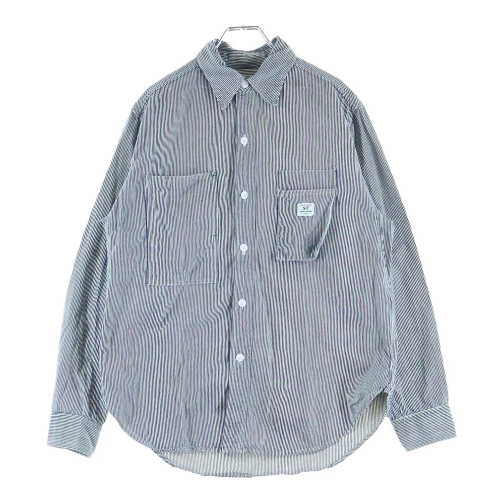 SASSAFRAS(ササフラス) 胸ポケット レギュラーカラー ピンストライプ 長袖シャツ ブルー