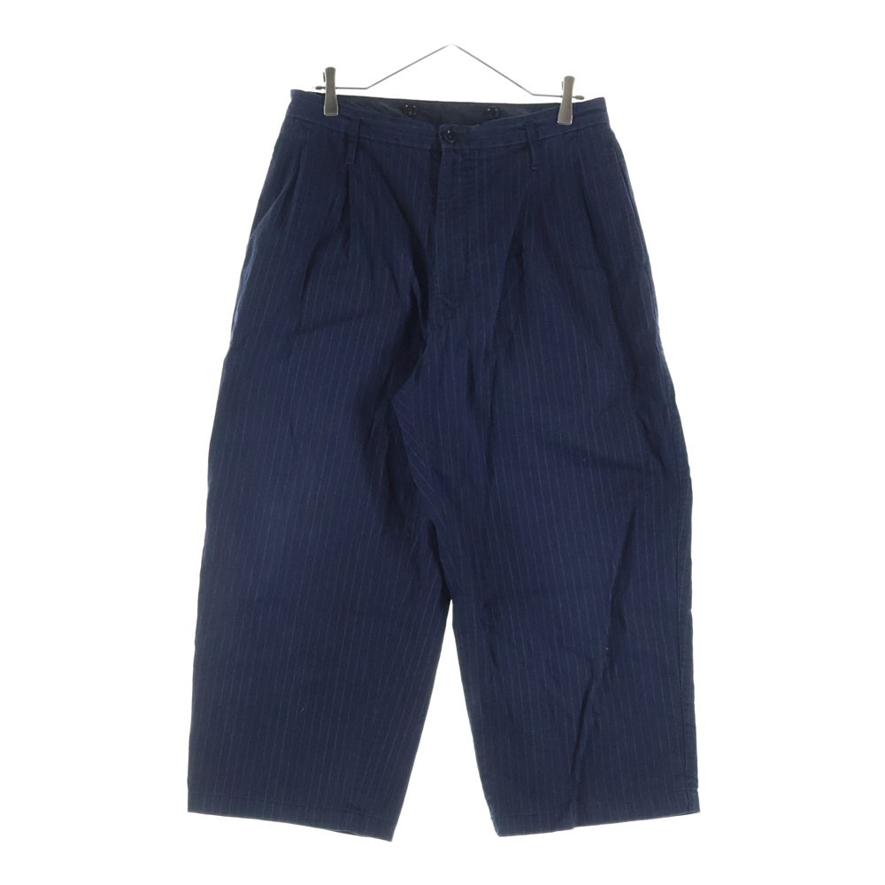 BRU NA BOINNE(ブルーナボイン) ストライプ ポリコットン ワイドパンツ ネイビー 7538