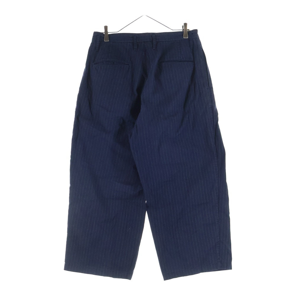 BRU NA BOINNE(ブルーナボイン) ストライプ ポリコットン ワイドパンツ ネイビー 7538