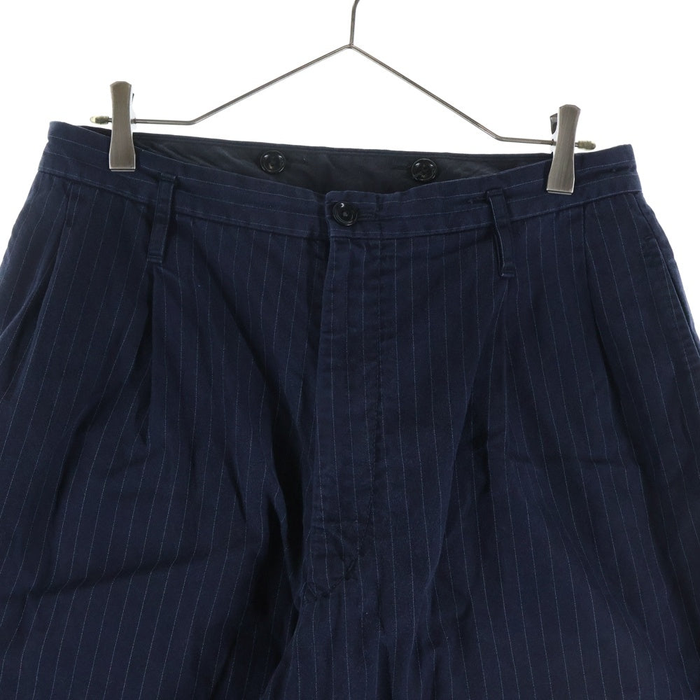 BRU NA BOINNE(ブルーナボイン) ストライプ ポリコットン ワイドパンツ ネイビー 7538