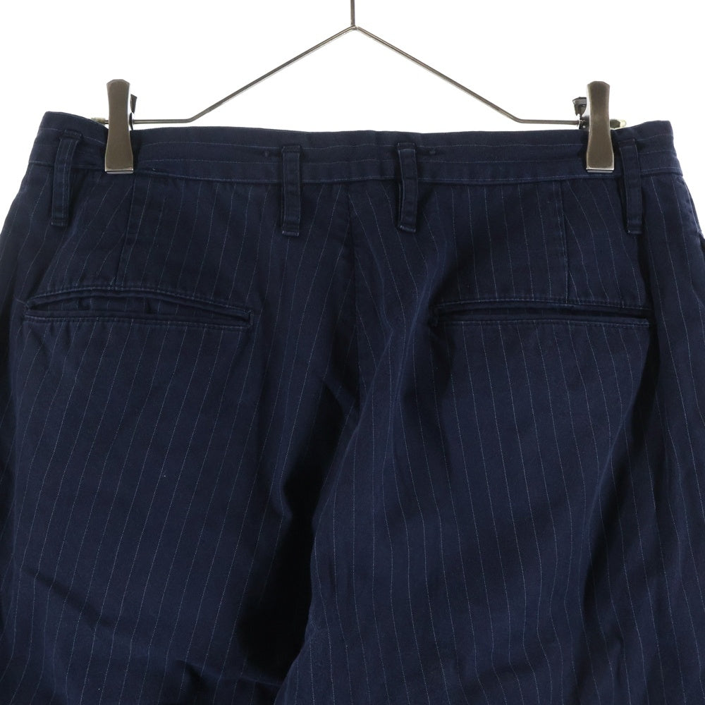 BRU NA BOINNE(ブルーナボイン) ストライプ ポリコットン ワイドパンツ ネイビー 7538