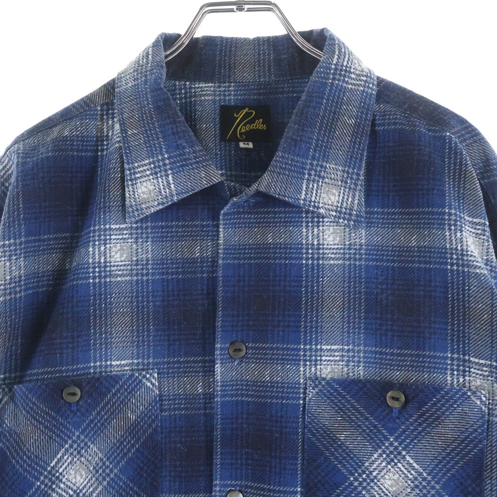 Needles(ニードルス) ONE-UP SHIRT PRINTED FLANNEL ワンアップ プリンテッド フランネル 長袖チェックシャツ ブルー RW303