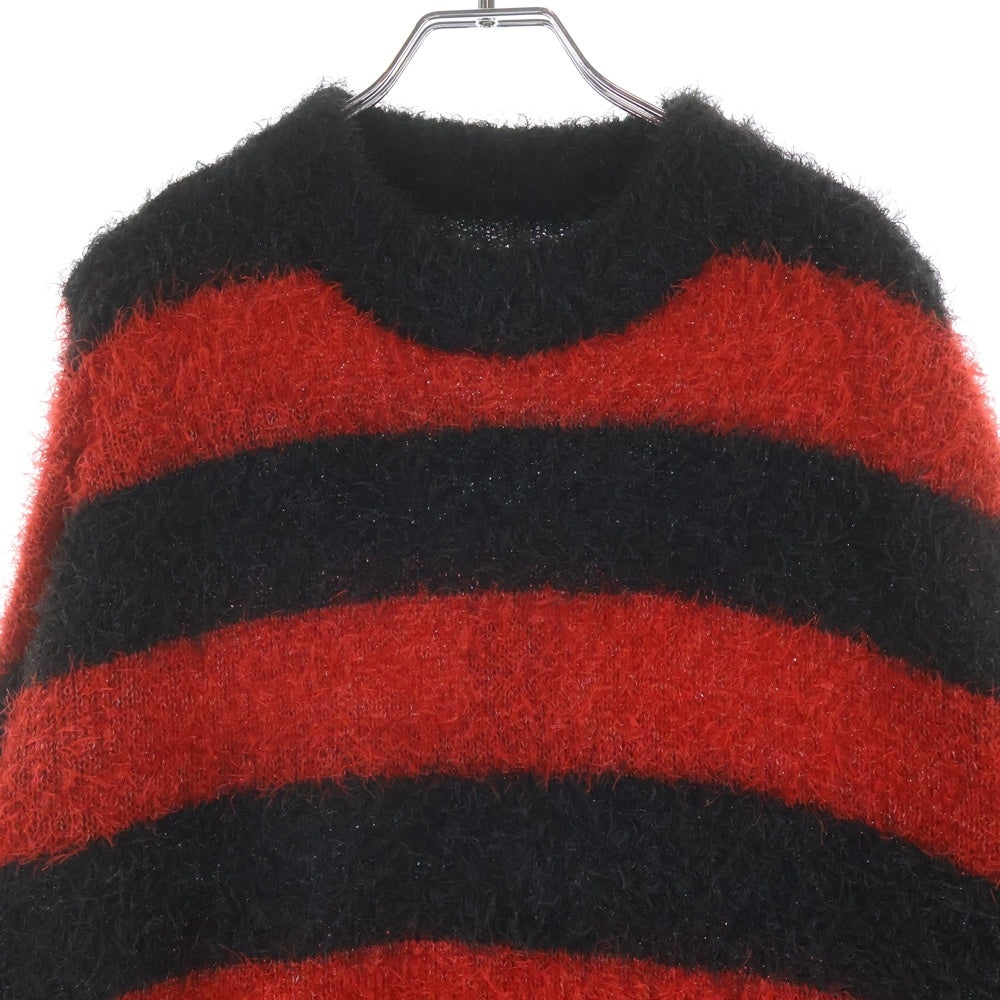 SAINT MICHAEL(セントマイケル) 25AW GLITTER BORDER CREW NECK KNIT グリッターボーダー クルーネックニット セーター ブラック/レッド SM-HR1-0000-069