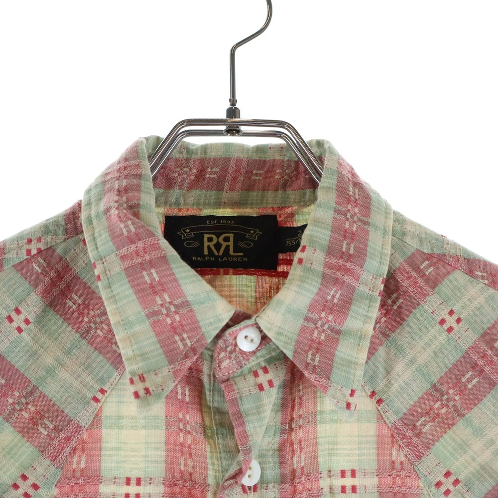 RRL(ダブルアールエル) ダブルフラップポケット チェック柄 長袖ウエスタンシャツ ピンク