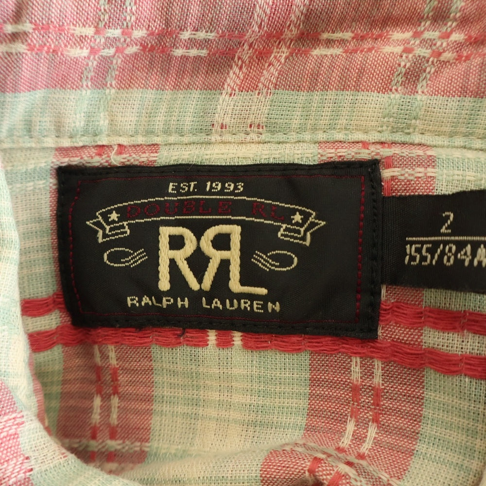 RRL(ダブルアールエル) ダブルフラップポケット チェック柄 長袖ウエスタンシャツ ピンク