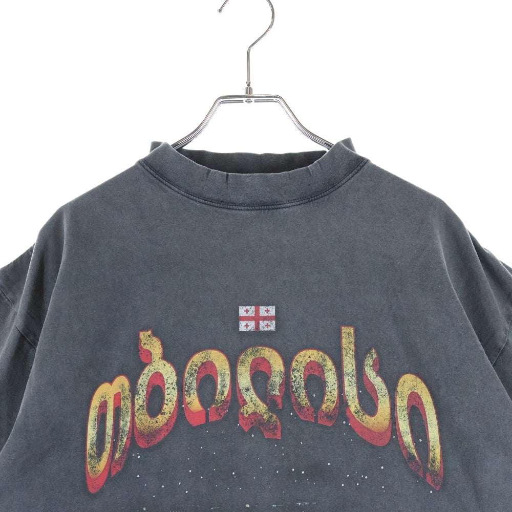 BALENCIAGA(バレンシアガ) OVERSIZED T-SHIRT フロントロゴデザイン フェード加工 クルーネック カットソー 半袖Tシャツ ブラック 811688 TRVQ7