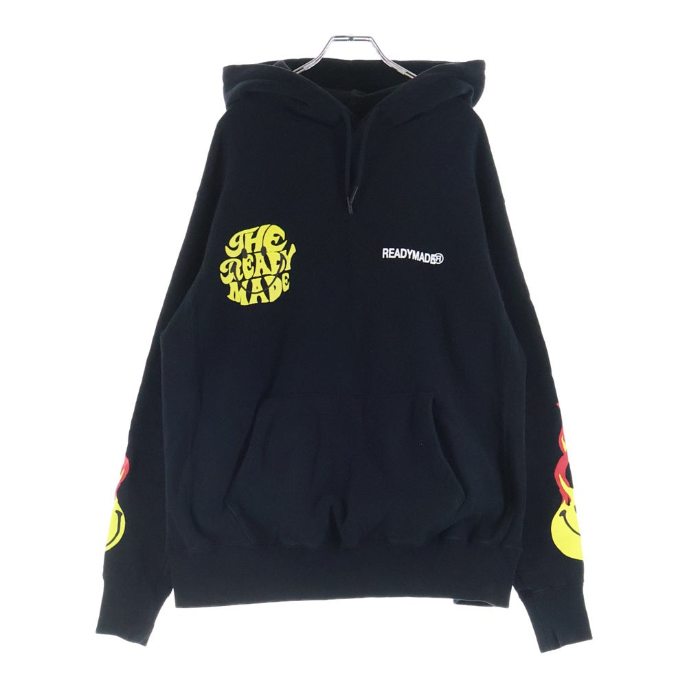 READY MADE(レディメイド) 20SS Smile Hoodie 両面プリント アームフレイムプリント プルオーバーパーカー ブラック RE-CO-BK-00-00-106