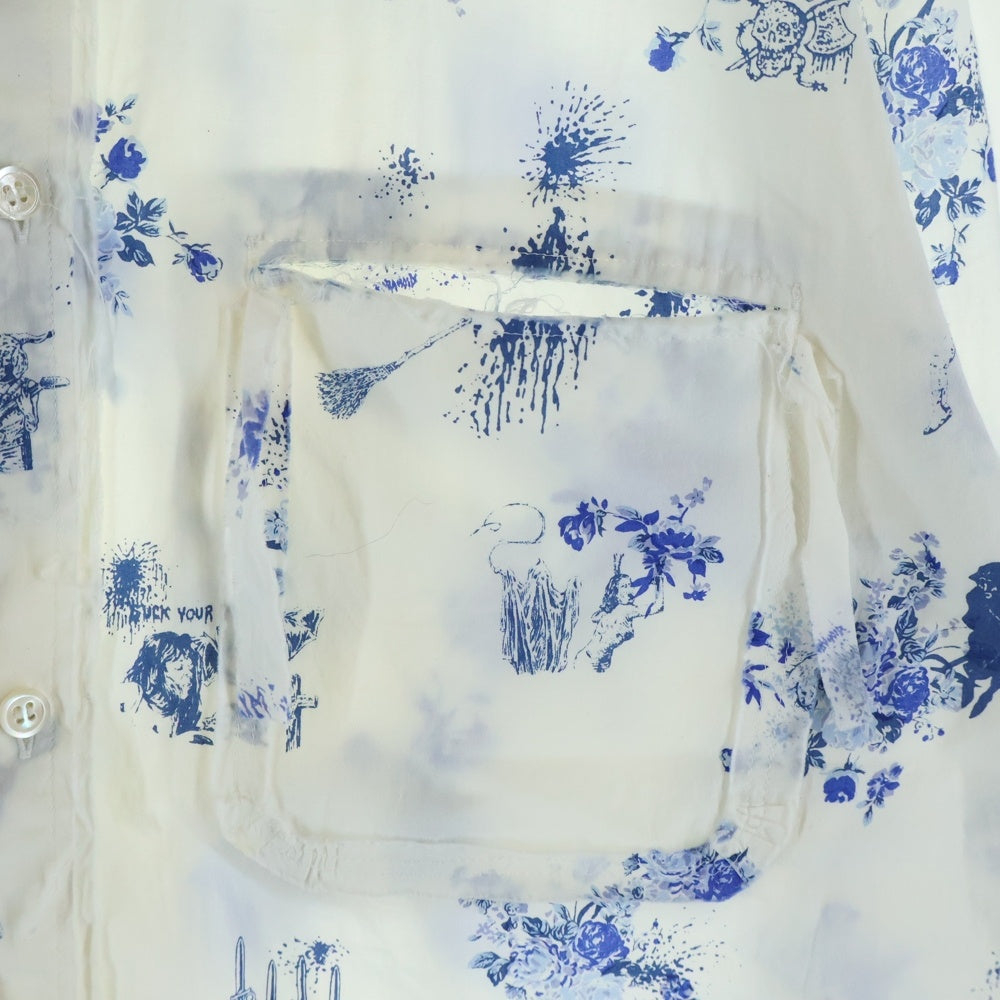 midorikawa(ミドリカワ) 19SS 花柄 ロングスリーブ シャツ ホワイト/ブルー MID19SS-SH04A