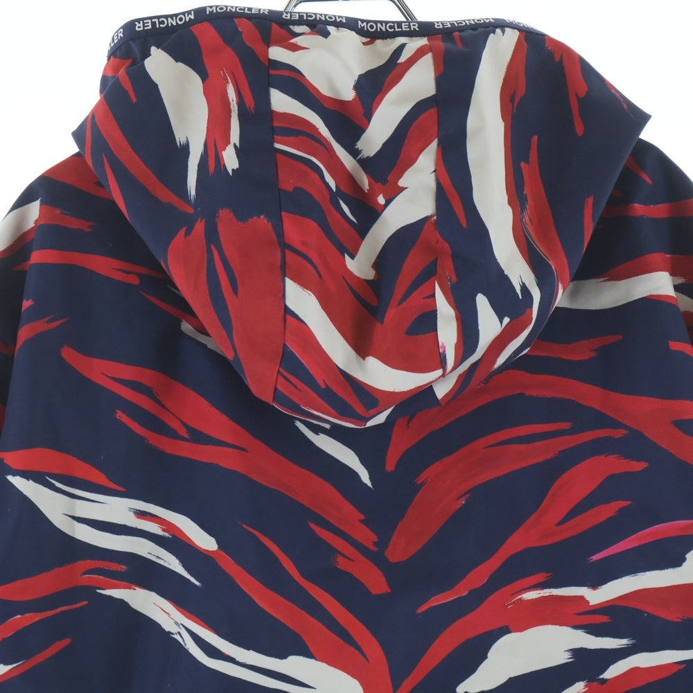 MONCLER(モンクレール) 21SS CHARDON ロゴパッチ 総柄 ナイロン ジップアップ フーディージャケット パーカー ネイビー/レッド G10911A74900