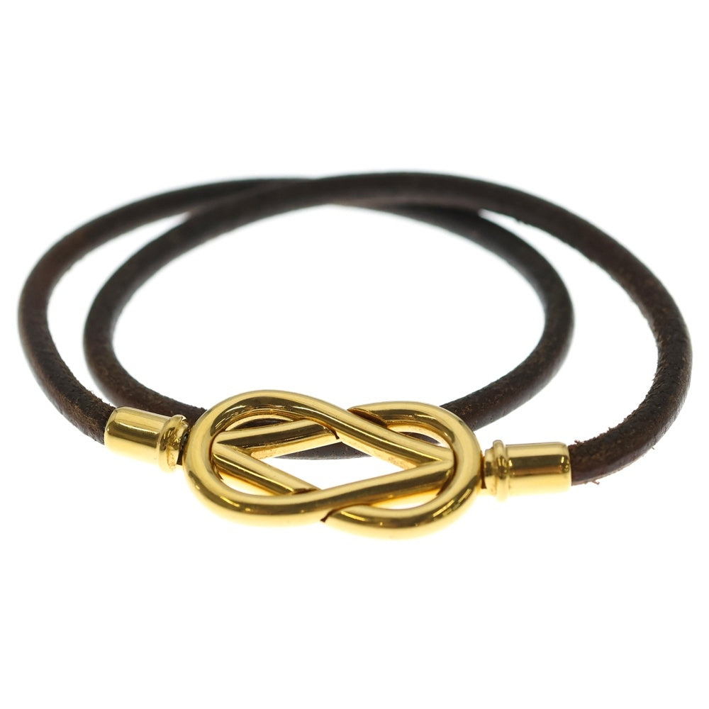 HERMES(エルメス) アタメ レザーブレスレット ブラウン ゴールド金具 レディース