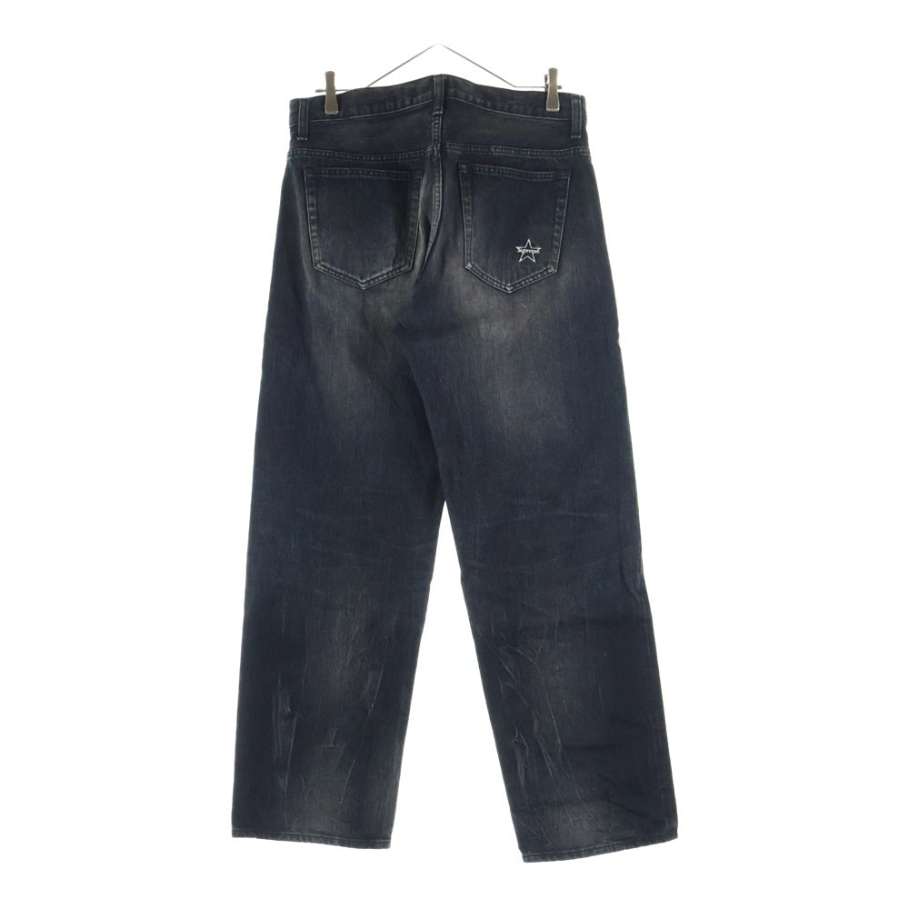SUPREME(シュプリーム) 23AW Distressed Loose Fit Selvedge Jean スターロゴパッチ ブリーチデザイン マルチポケット ボタンフライ ワイドデニム パンツ ブラック