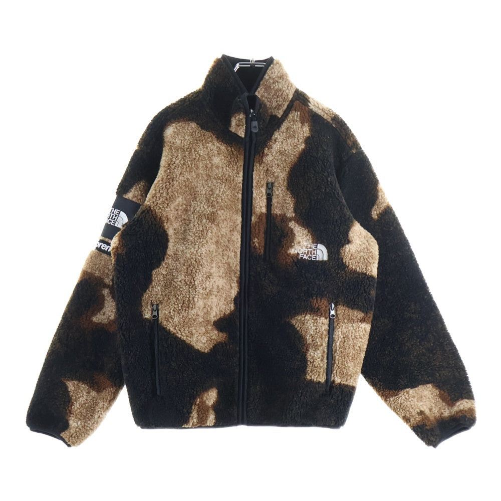 SUPREME(シュプリーム) 21AW ×The North Face Bleached Denim Print Fleece Jacket ノースフェイス ブリーチデザイン ジップアップ フリース ジャケット 総柄 ブラウン NA52100I