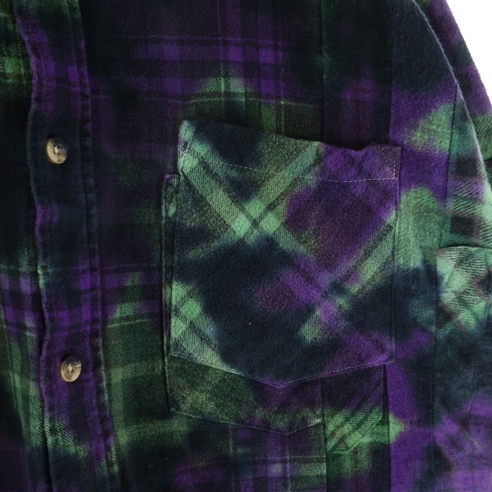 Rebuild by needles(リビルドバイニードルス) 7 CUTS SHIRT リメイクデザイン 総柄 コットン レギュラーカラー 長袖シャツ パープル/グリーン MR350