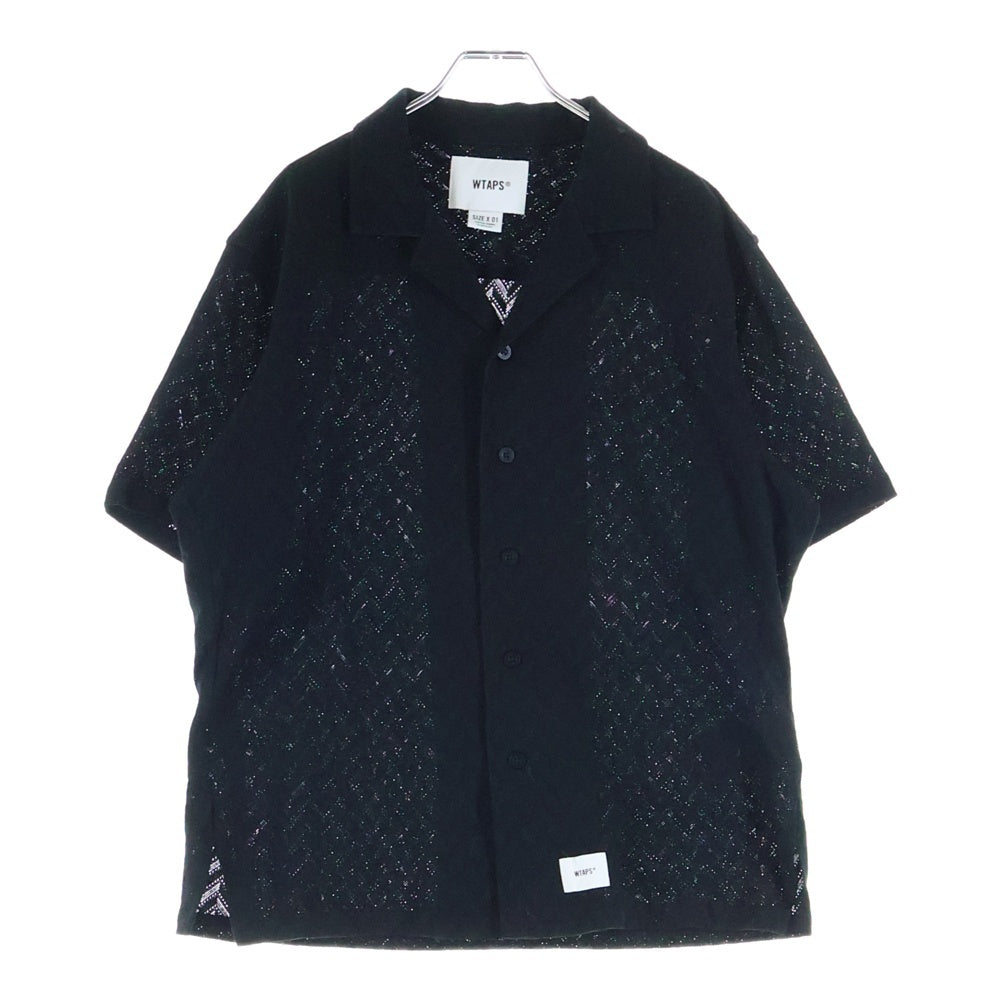 WTAPS(ダブルタップス) 25SS TXT SS CTPL HERRINGBONE TEXTILE 襟付き メッシュヘリンボーン 半袖シャツ ブラック 251TQDT-SHM08