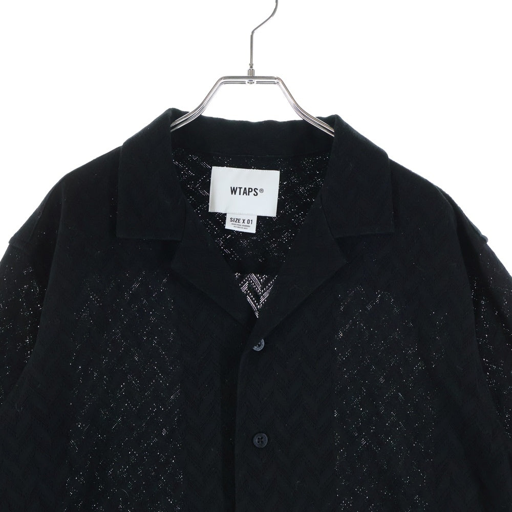 WTAPS(ダブルタップス) 25SS TXT SS CTPL HERRINGBONE TEXTILE 襟付き メッシュヘリンボーン 半袖シャツ ブラック 251TQDT-SHM08