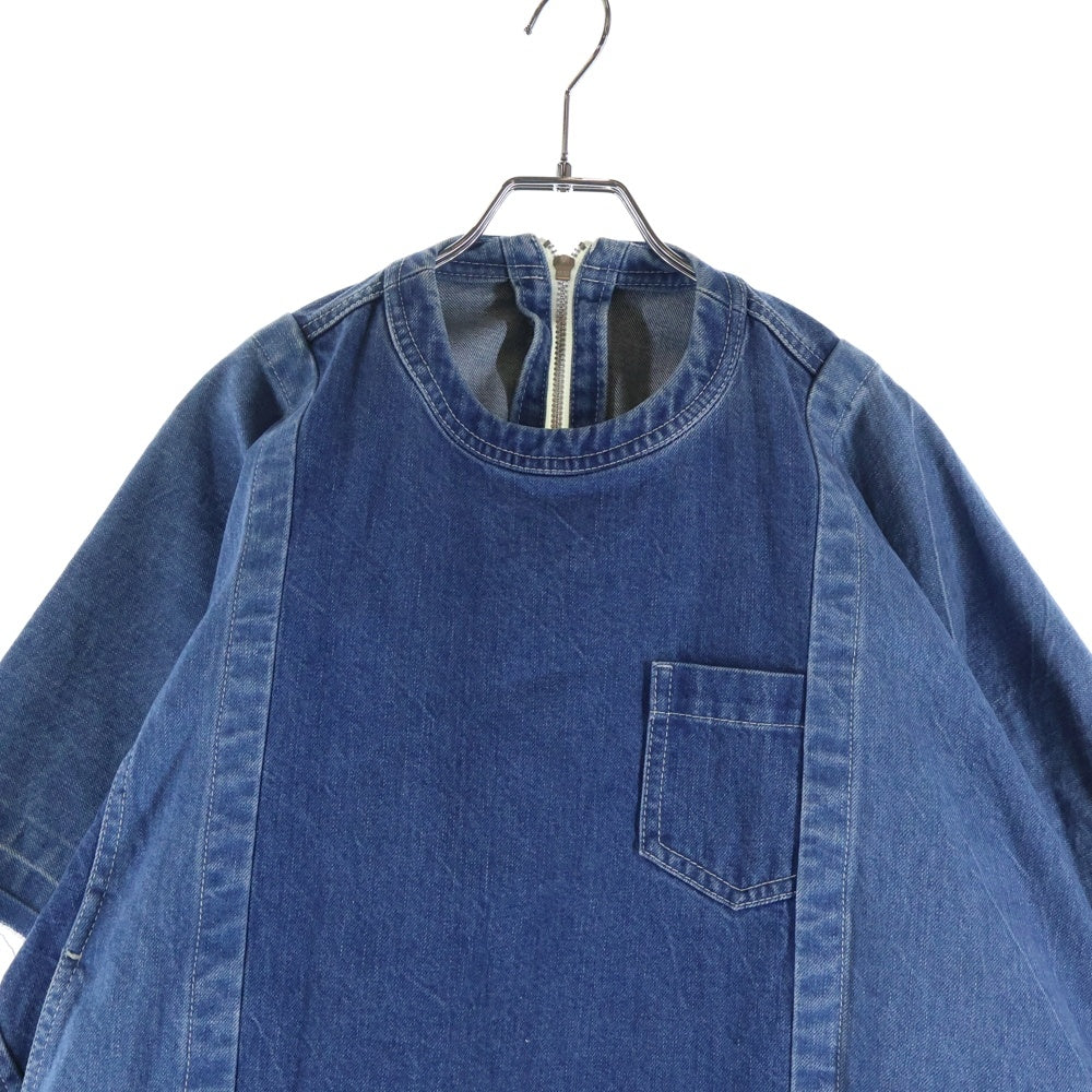 Sacai(サカイ) 再構築デニム バックジッパー 半袖 ミニワンピース レディース インディゴ 16-02692