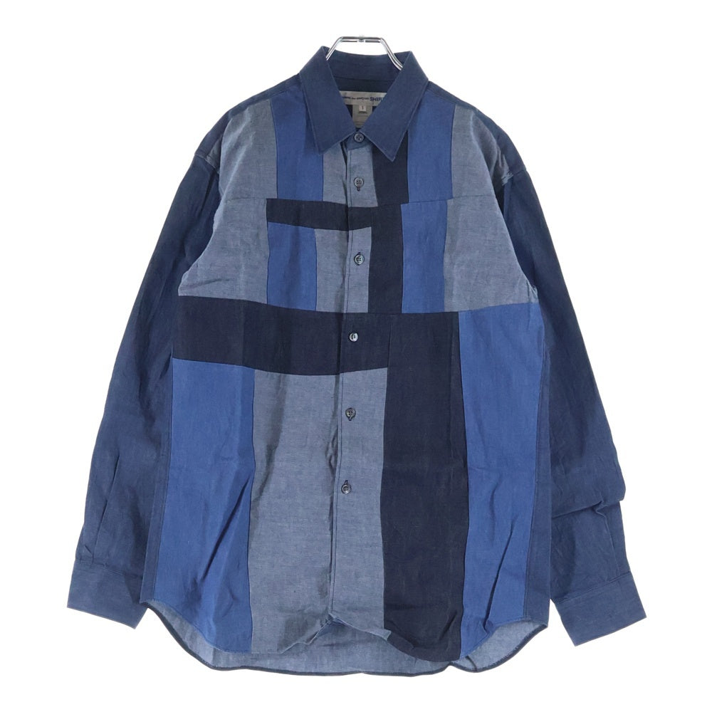 COMME des GARCONS SHIRT(コムデギャルソンシャツ) 20AW デニム パッチワーク 長袖 シャツ ブルー FH-B002