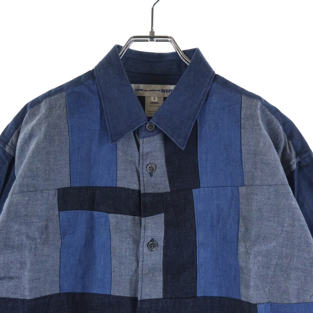COMME des GARCONS SHIRT(コムデギャルソンシャツ) 20AW デニム パッチワーク 長袖 シャツ ブルー FH-B002