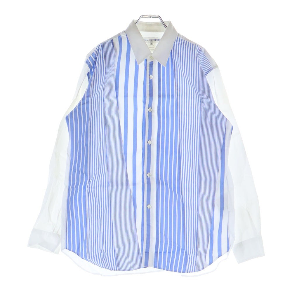 COMME des GARCONS SHIRT(コムデギャルソンシャツ) 20SS パッチワーク ストライプ 長袖 シャツ ブルー/ホワイト S28058
