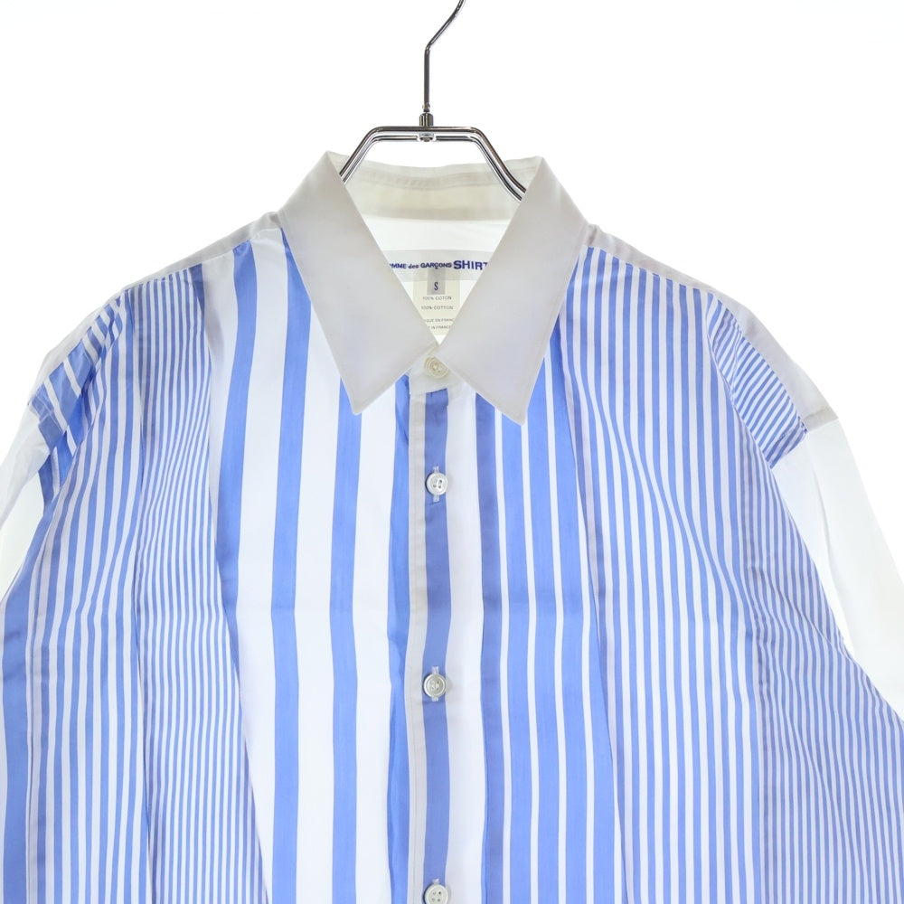 COMME des GARCONS SHIRT(コムデギャルソンシャツ) 20SS パッチワーク ストライプ 長袖 シャツ ブルー/ホワイト S28058