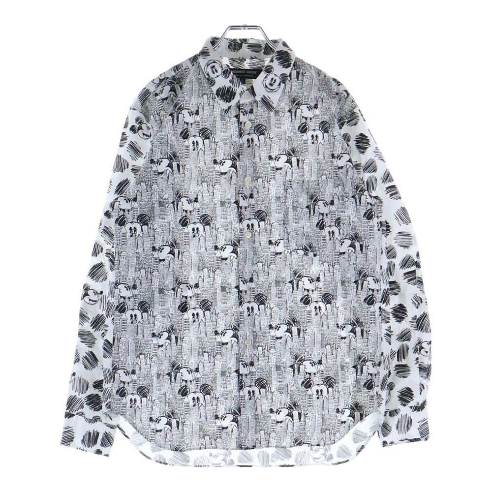 COMME des GARCONS HOMME DEUX(コムデギャルソン オムドゥ) 22SS AD2021 × DISNEY mickey mouse ディズニー ミッキーマウス 総柄 長袖 シャツ ホワイト/ブラック DI‐B035