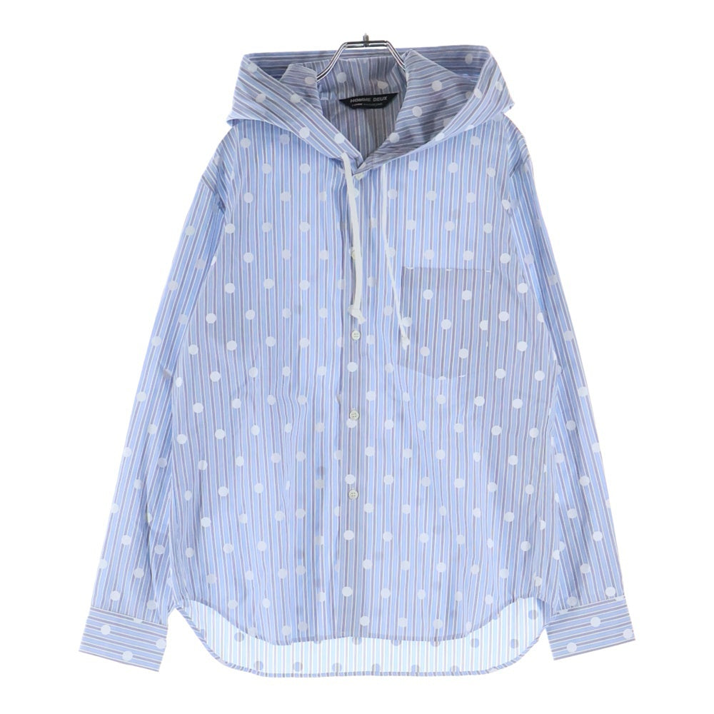 COMME des GARCONS HOMME DEUX(コムデギャルソン オムドゥ) 23SS AD2022 水玉模様 フード付長袖ストライプシャツ ブルー/ホワイト DK-B041
