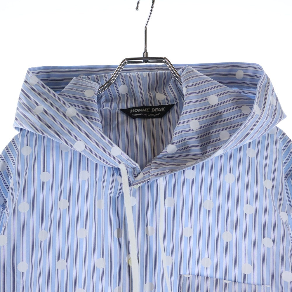 COMME des GARCONS HOMME DEUX(コムデギャルソン オムドゥ) 23SS AD2022 水玉模様 フード付長袖ストライプシャツ ブルー/ホワイト DK-B041