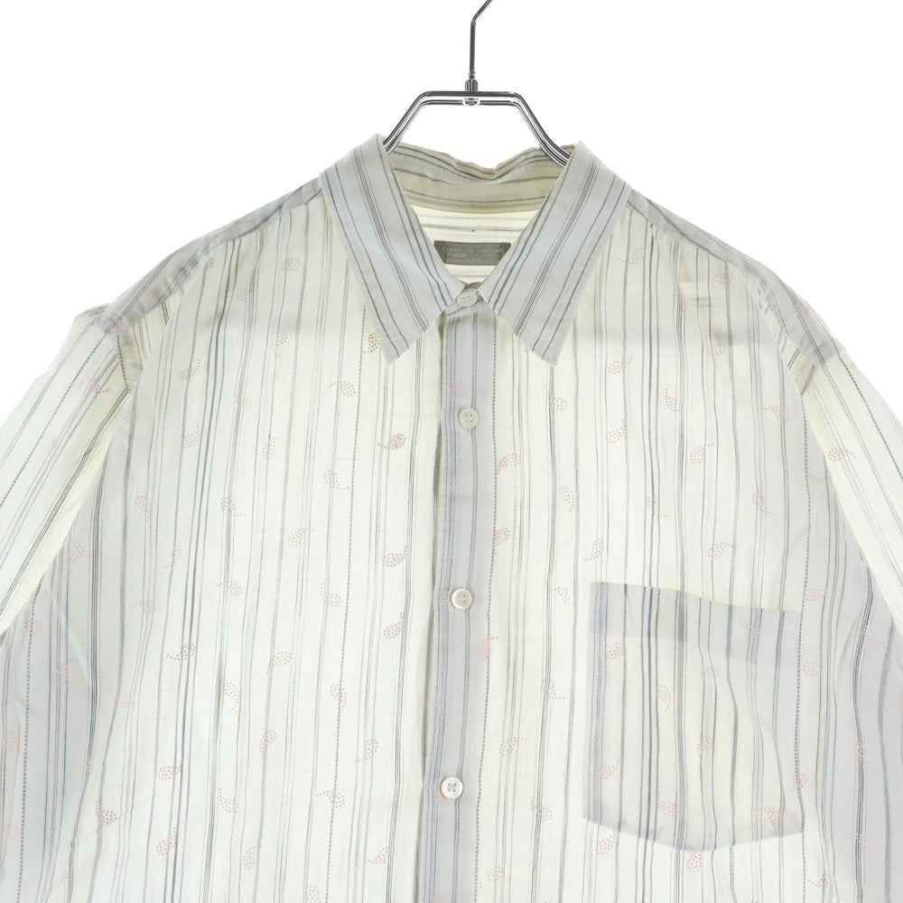 COMME des GARCONS HOMME(コムデギャルソンオム) 00SS AD1999 田中オム 銀タグ フロントリーフ総柄 半袖ストライプシャツ ホワイト/グレー HB-100360