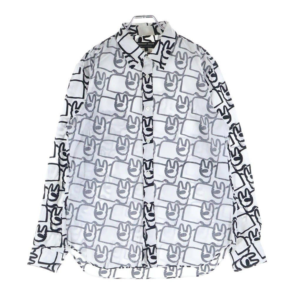 COMME des GARCONS HOMME DEUX(コムデギャルソン オムドゥ) 21SS AD2020 フロント切替 長袖総柄コットンシャツ ホワイト/ブラック DG-B027