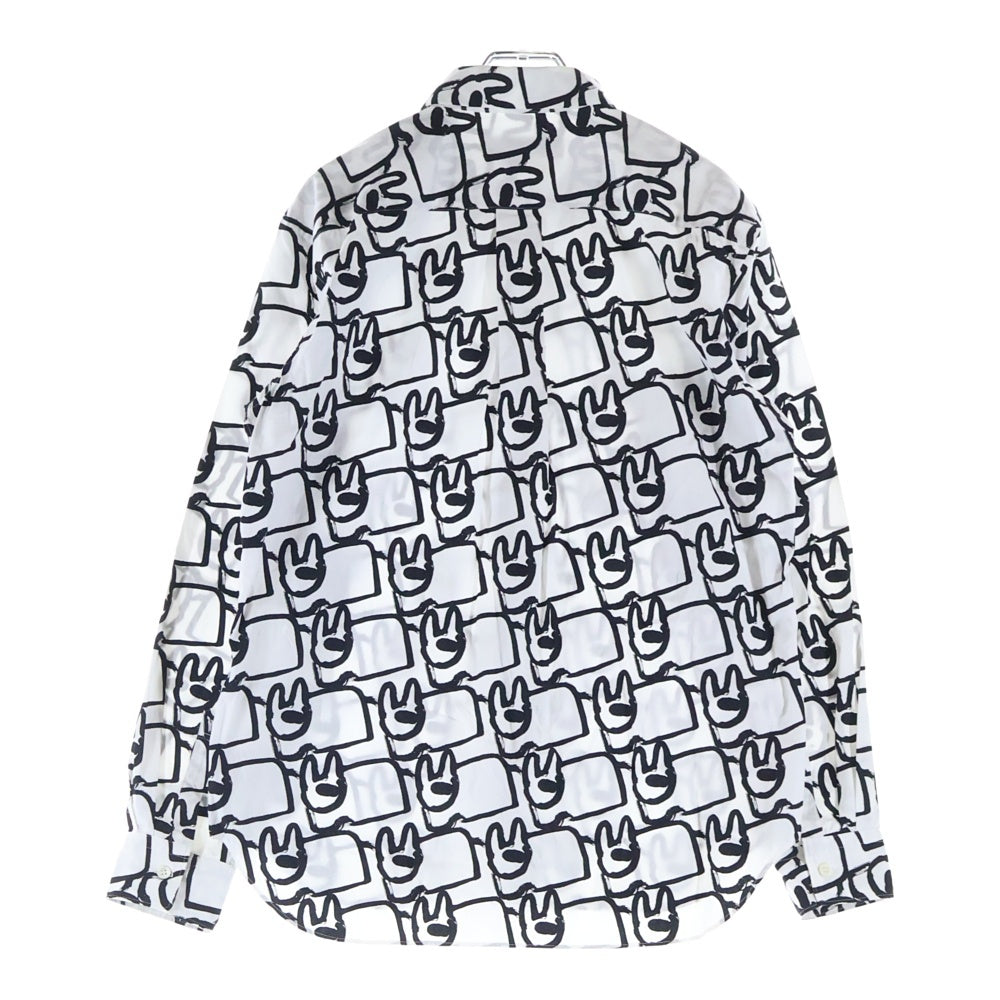COMME des GARCONS HOMME DEUX(コムデギャルソン オムドゥ) 21SS AD2020 フロント切替 長袖総柄コットンシャツ ホワイト/ブラック DG-B027