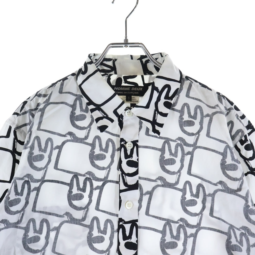 COMME des GARCONS HOMME DEUX(コムデギャルソン オムドゥ) 21SS AD2020 フロント切替 長袖総柄コットンシャツ ホワイト/ブラック DG-B027