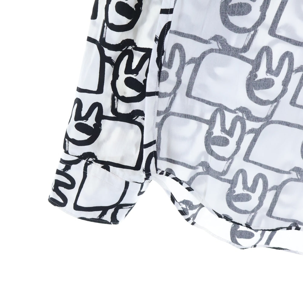 COMME des GARCONS HOMME DEUX(コムデギャルソン オムドゥ) 21SS AD2020 フロント切替 長袖総柄コットンシャツ ホワイト/ブラック DG-B027