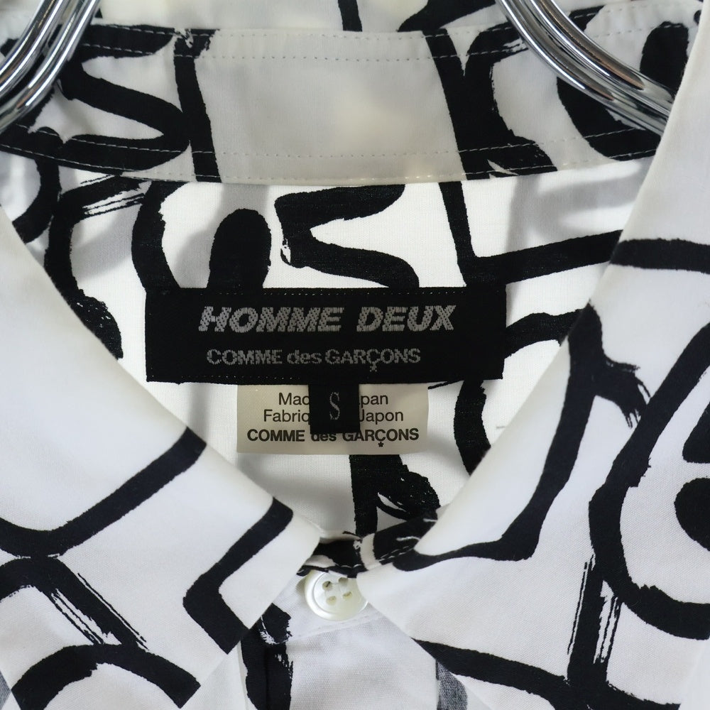 COMME des GARCONS HOMME DEUX(コムデギャルソン オムドゥ) 21SS AD2020 フロント切替 長袖総柄コットンシャツ ホワイト/ブラック DG-B027
